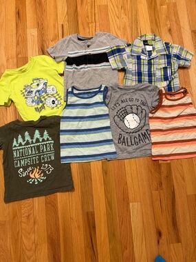 Assorted Boys' Short Sleeve Tees & Shirts - Gray, Green, Blue, Plaid, Striped